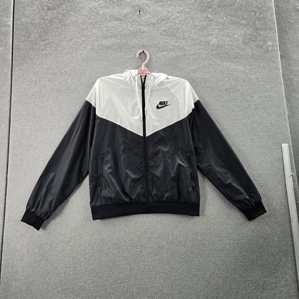 Nike Women Jacket L Black‎ Colorblock Swoosh Activewear Hooded Splicing